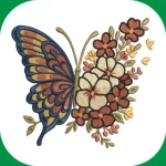 Floral butterfly machine embroidery design with decorative flowers and butterfly details available in 4 embroidery sizes.